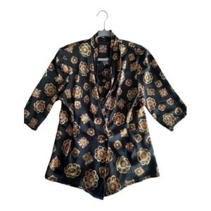 Vintage Charters Club Floral Patterned Black Blouse Size Large